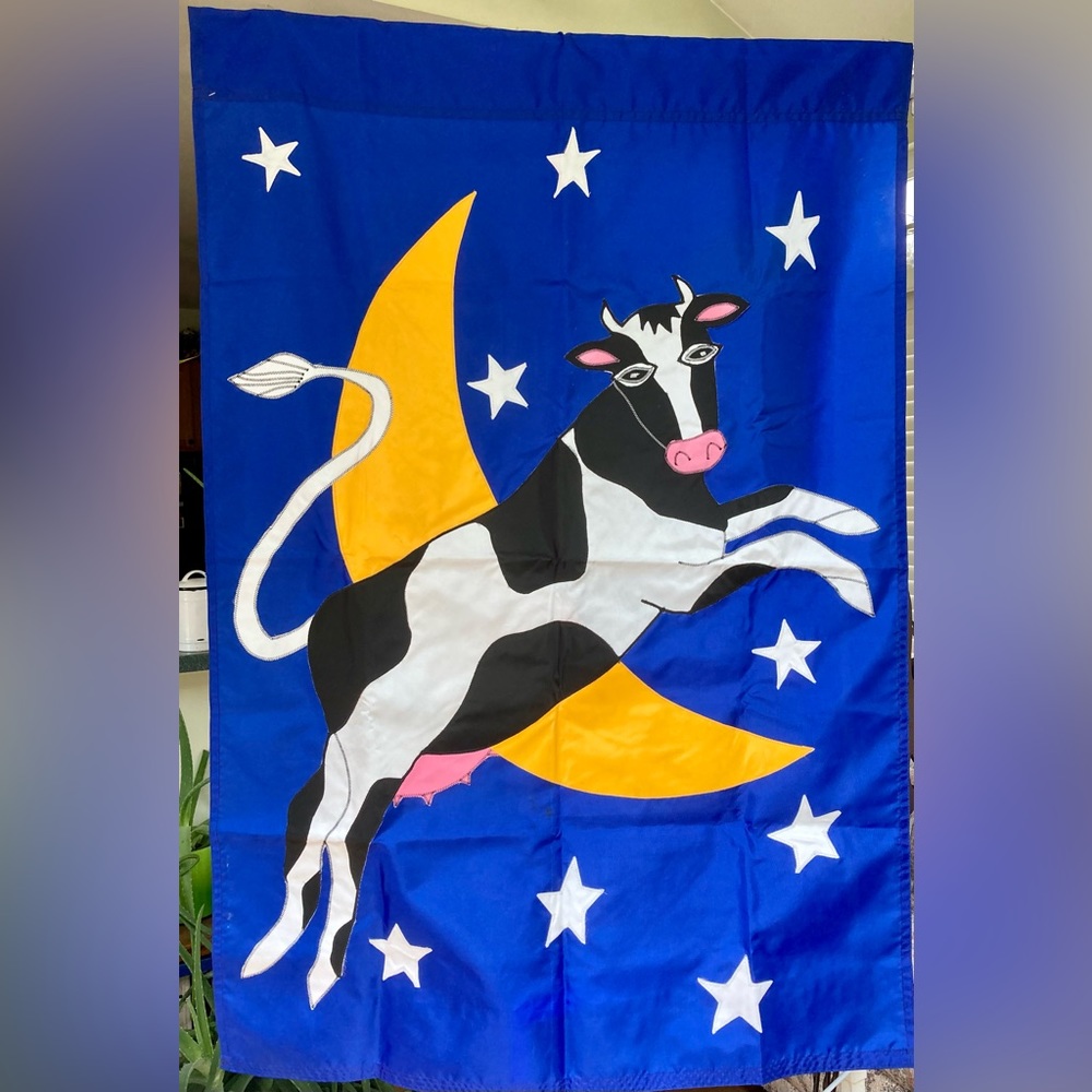 ‘Cow Jumping Over the Moon’ Appliquéd Banner / Flag (35” x 51”)